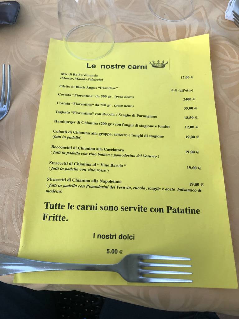 Menu di Re Ferdinando Ristorante - Steak House 