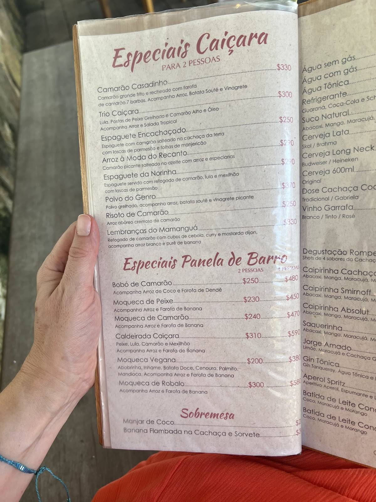 Recanto Caiçara cardápio