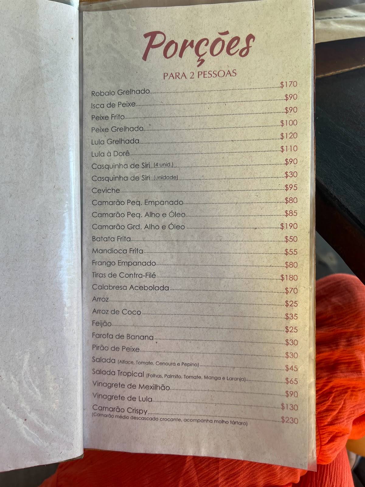 Recanto Caiçara cardápio