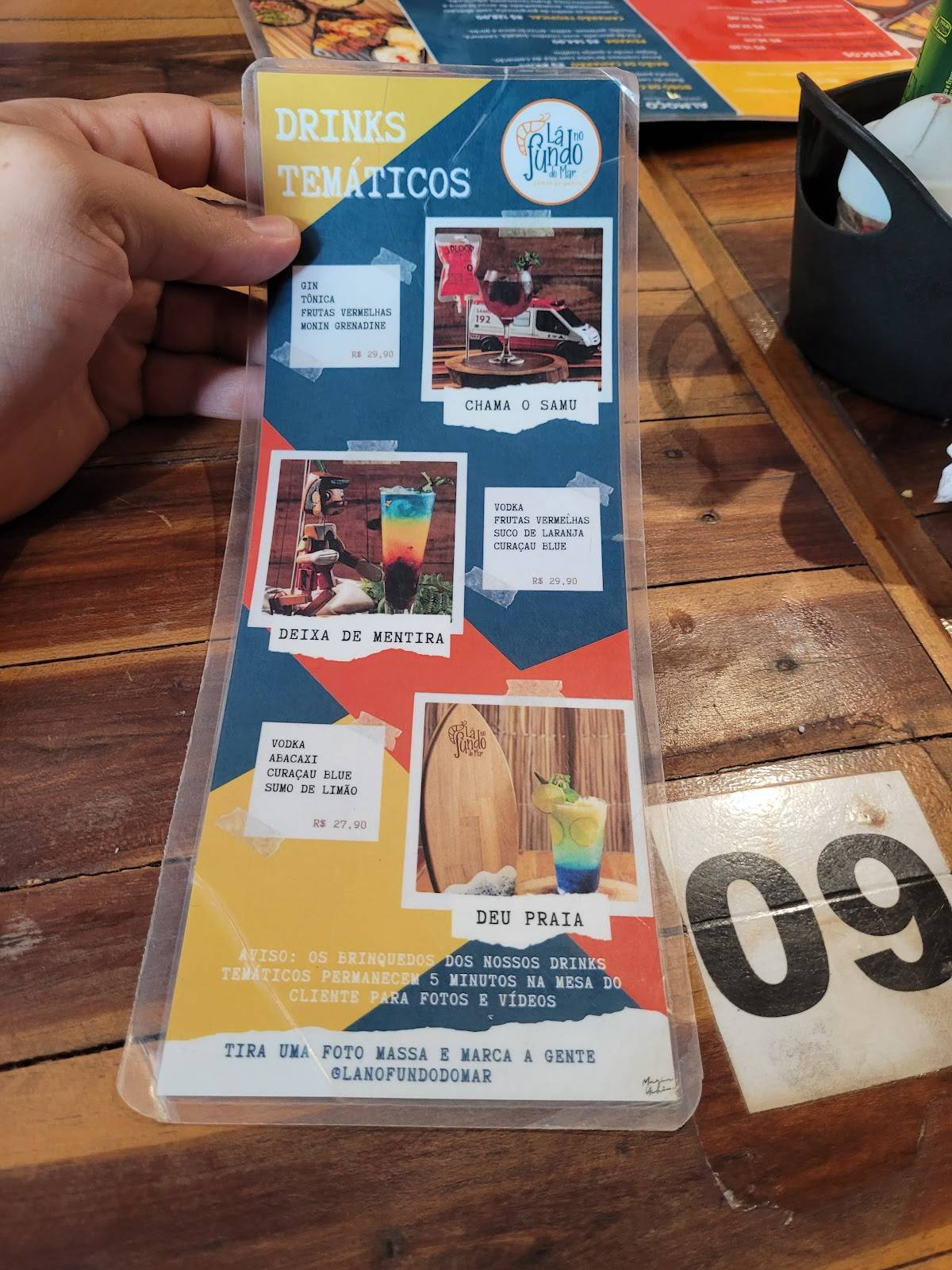 Lá no Fundo do Mar cardápio