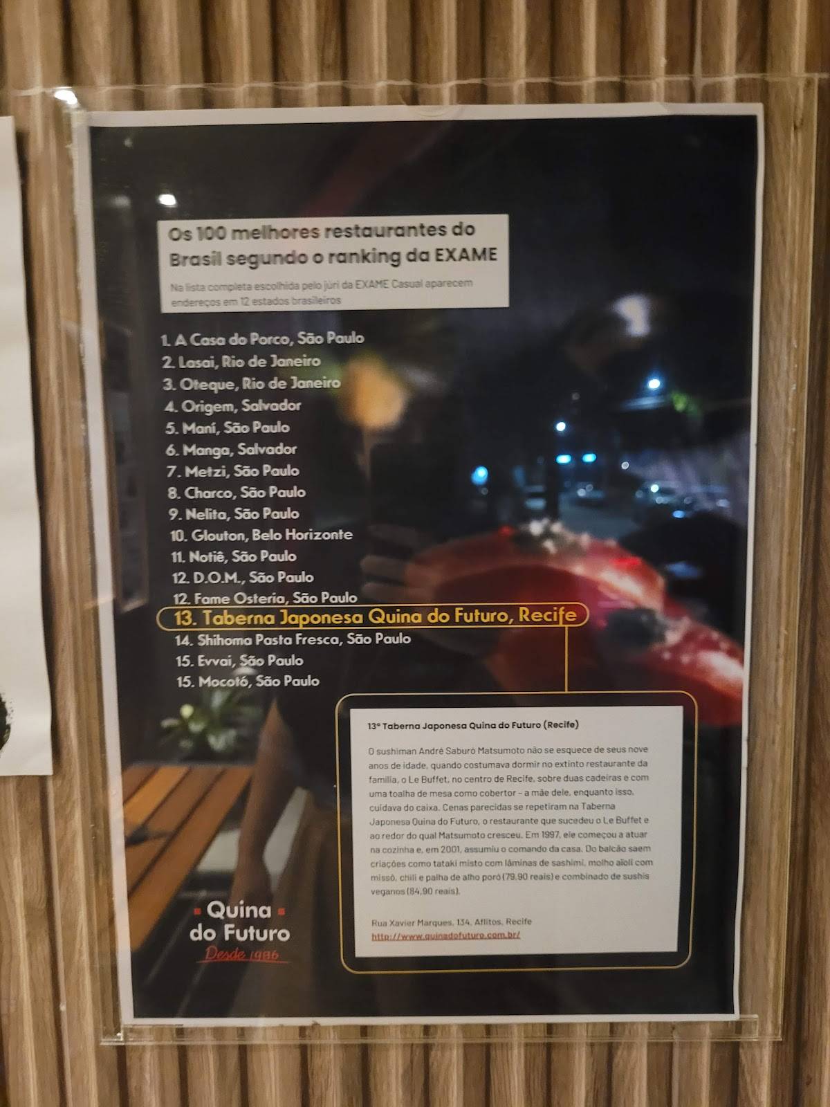 Taberna Japonesa Quina do Futuro cardápio