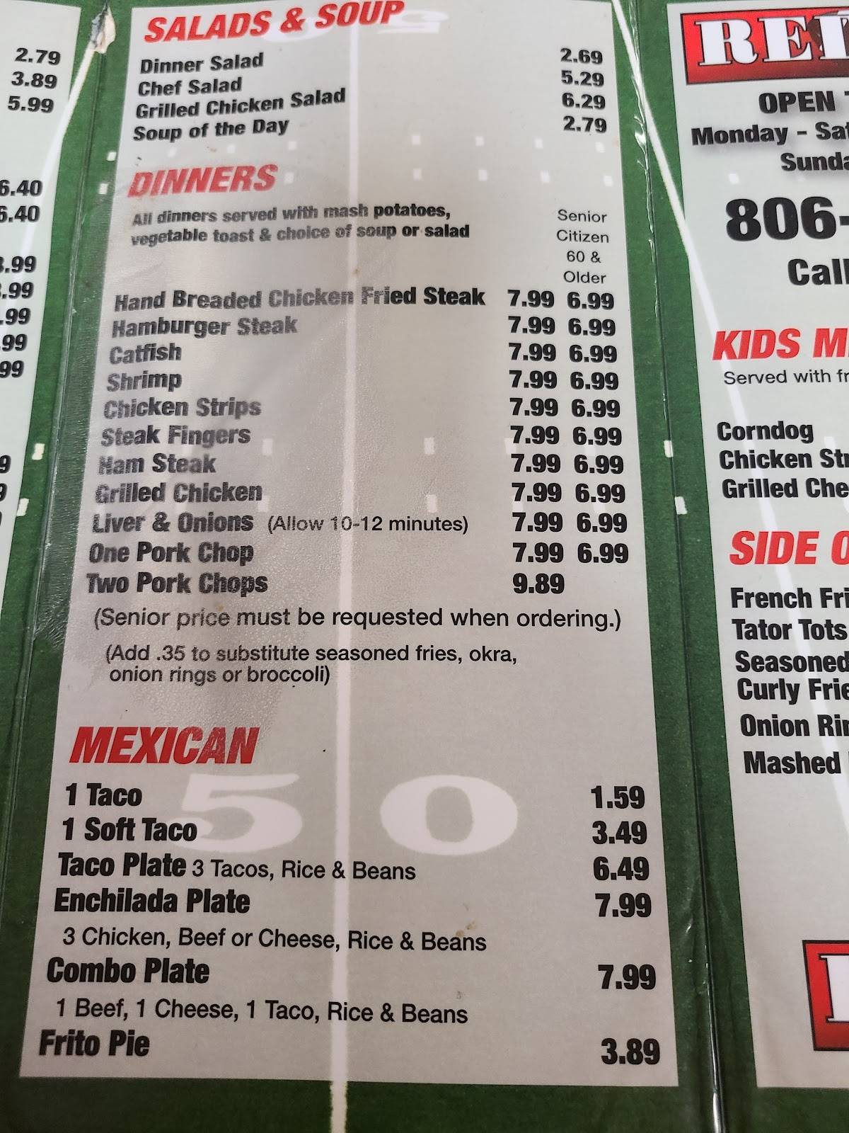 Menu at Red Zone Cafe, Lubbock, Slide Rd