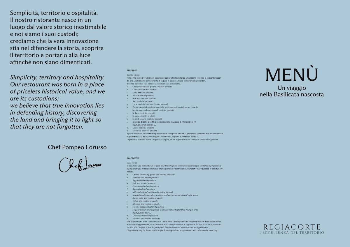 Menu di Regia Corte - L’eccellenza del Territorio 