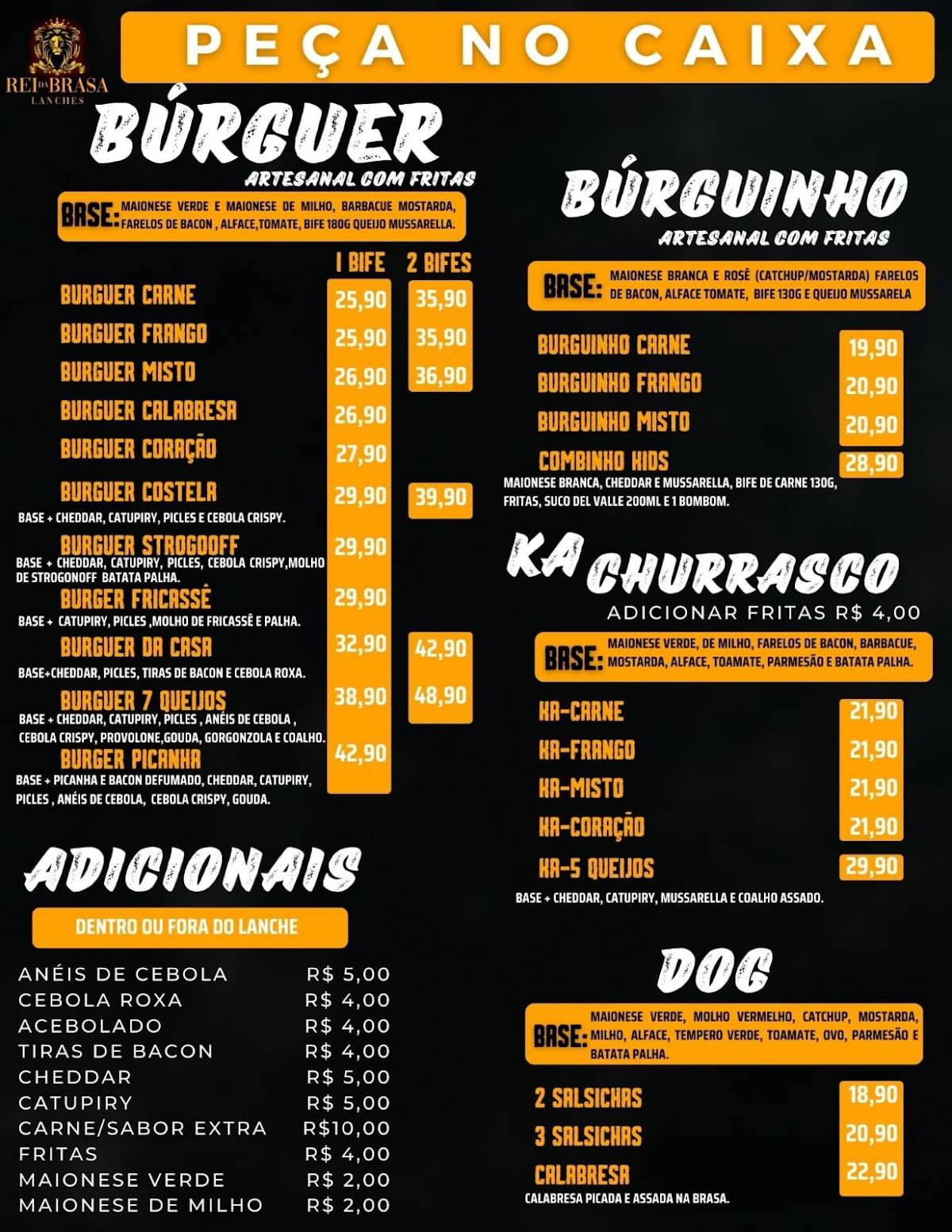 Rei da Brasa Lanches cardápio