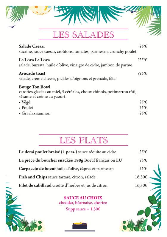 Menu de Restaurant La Fabrique Rennes Saint Georges