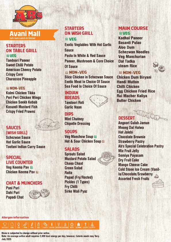 AB's - Absolute Barbecues Avani Mall, Kolkata menu