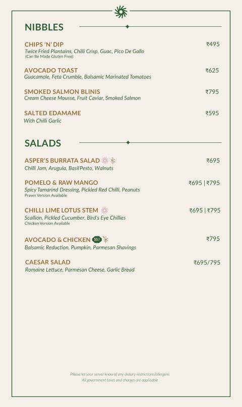 ASPER - Cocktail Bar menu