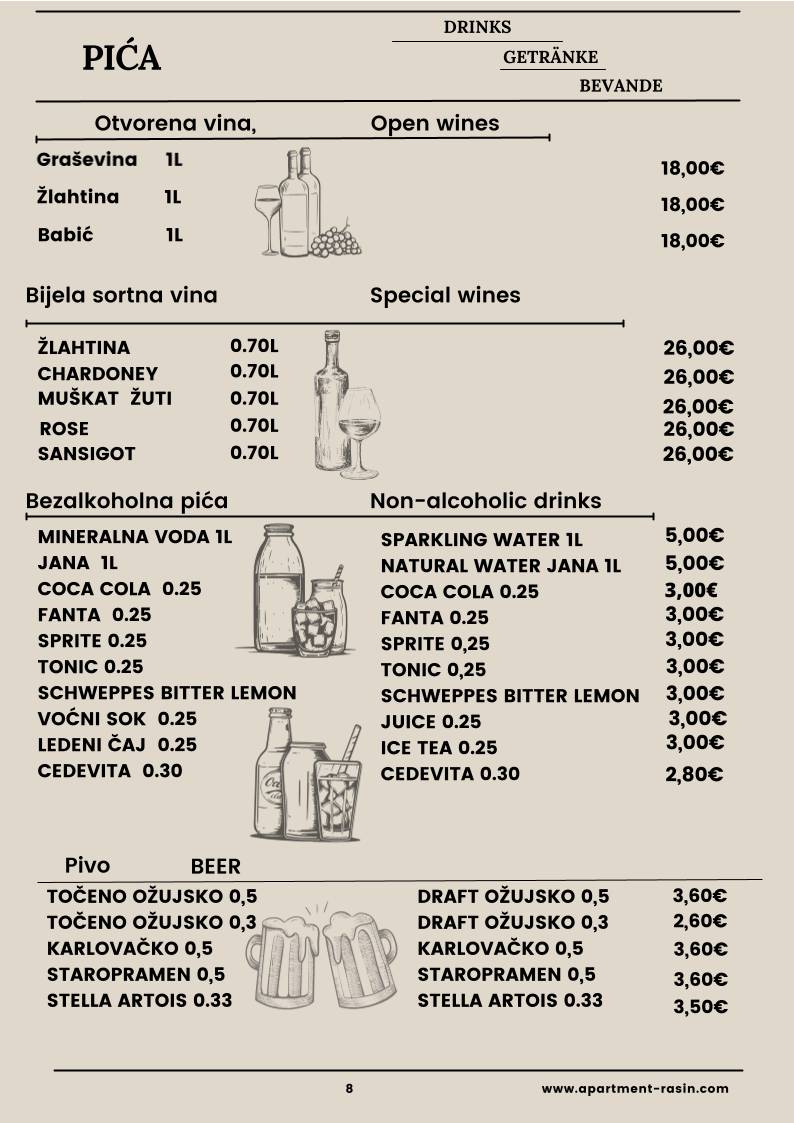 Menu di Restaurant Adriatic and Apartments Villa Ruža 