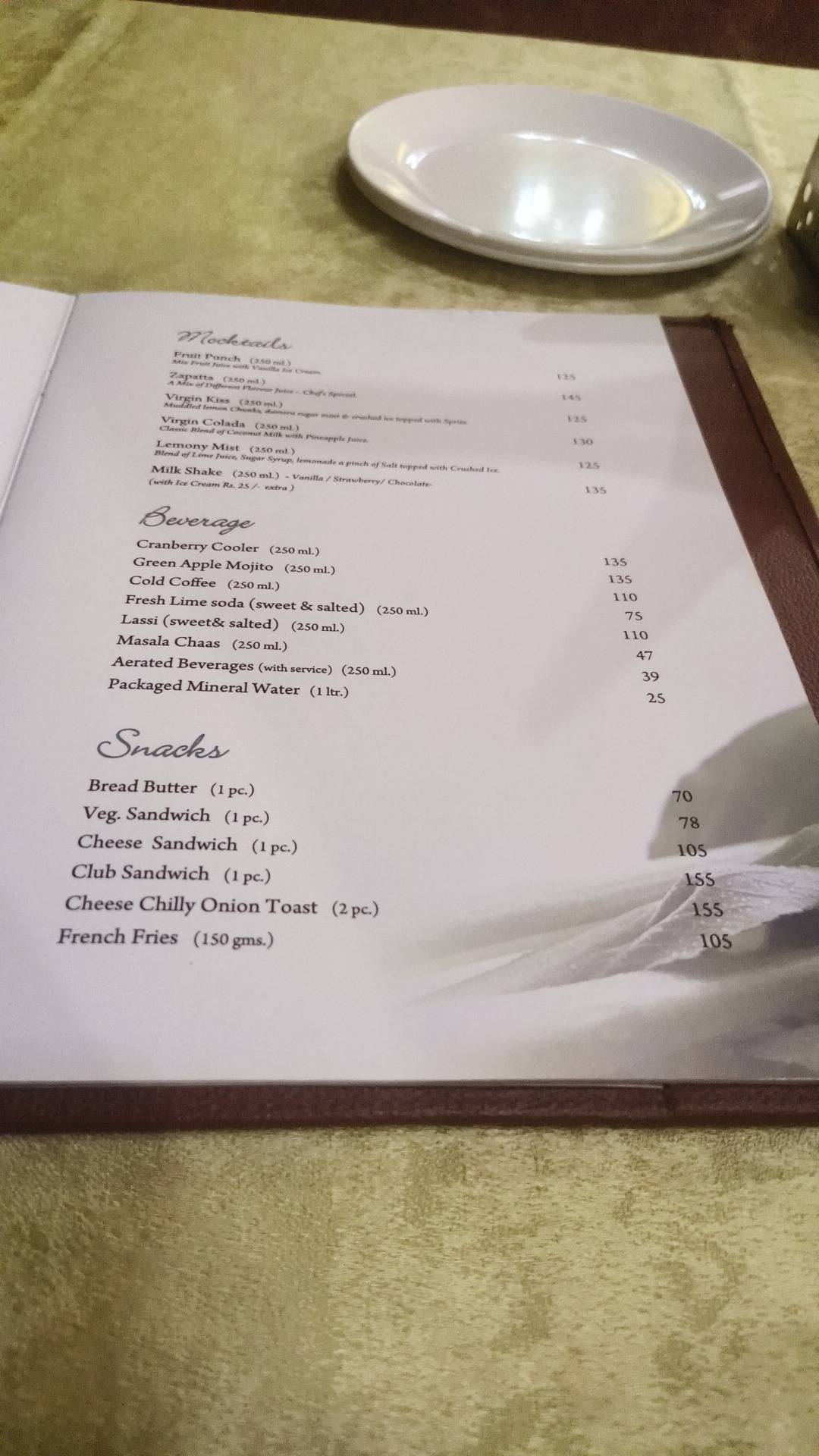 Alinea Restaurant Banquet menu