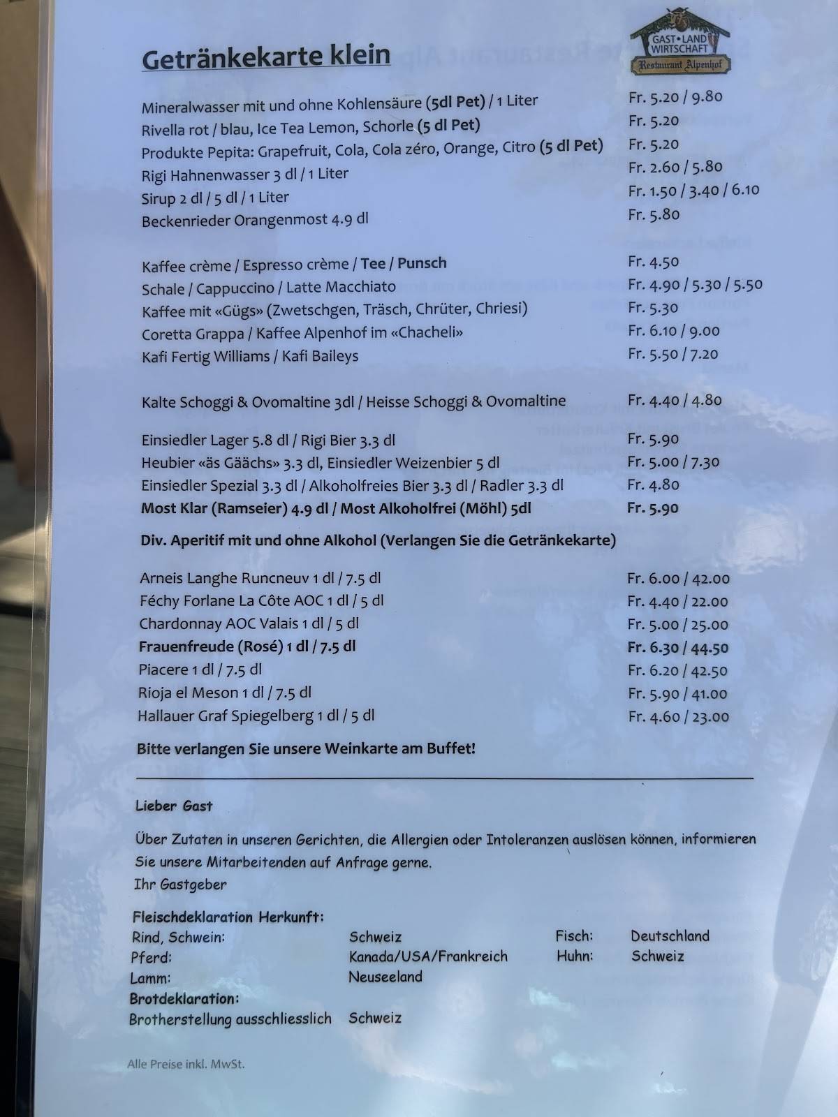 Menu di Restaurant Alpenhof 