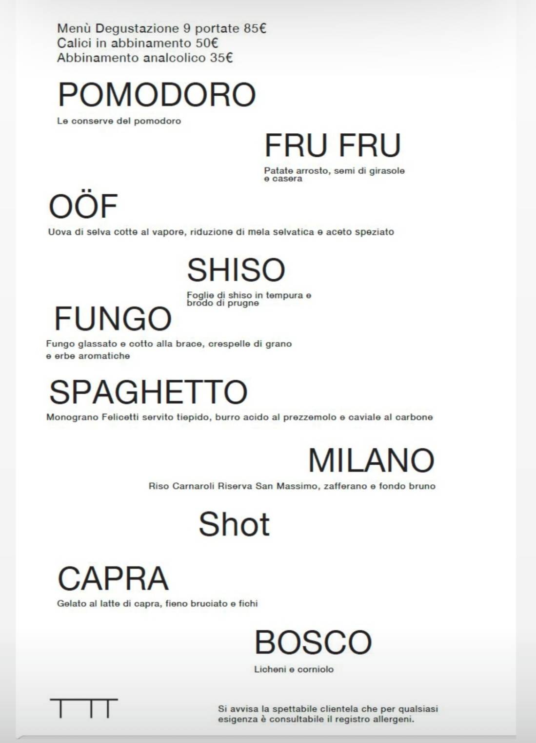 Menu di Altatto 