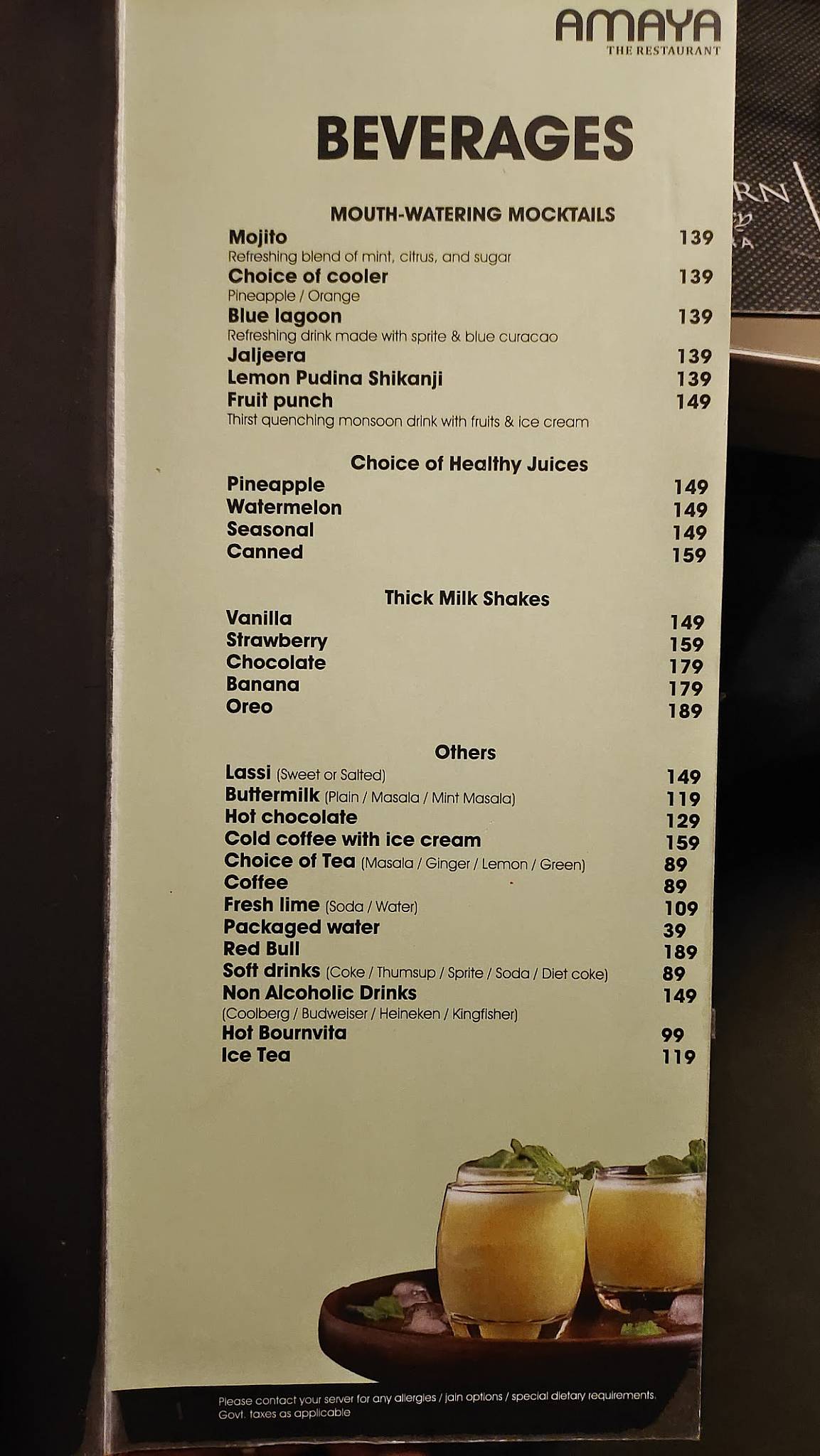Amaya - The Fern Residency Vadodara menu