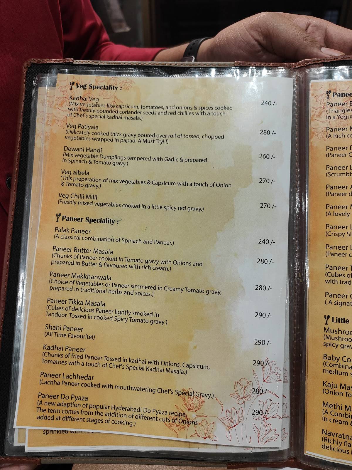 Anandi Veg menu