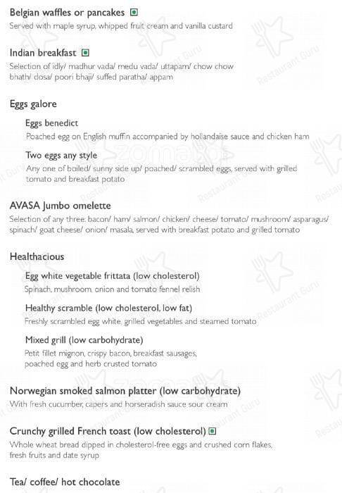 Avasa menu