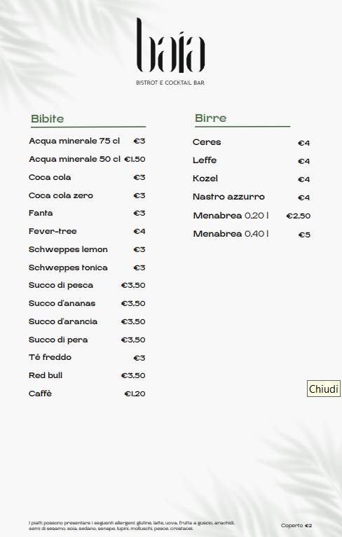 Menu di Baia Bistrot e Cocktail Bar 