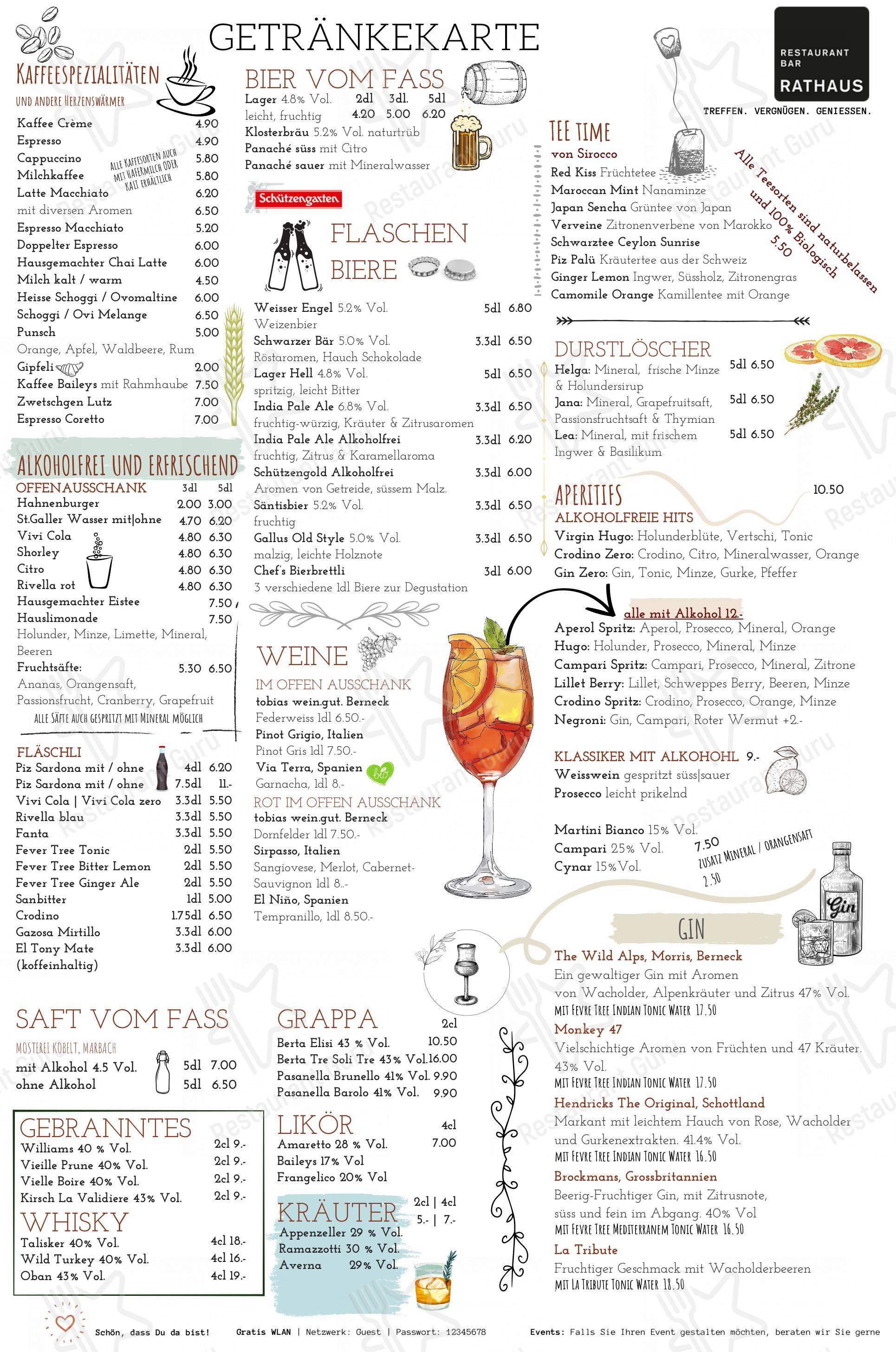 Menu per Restaurant Bar Rathaus ristorante