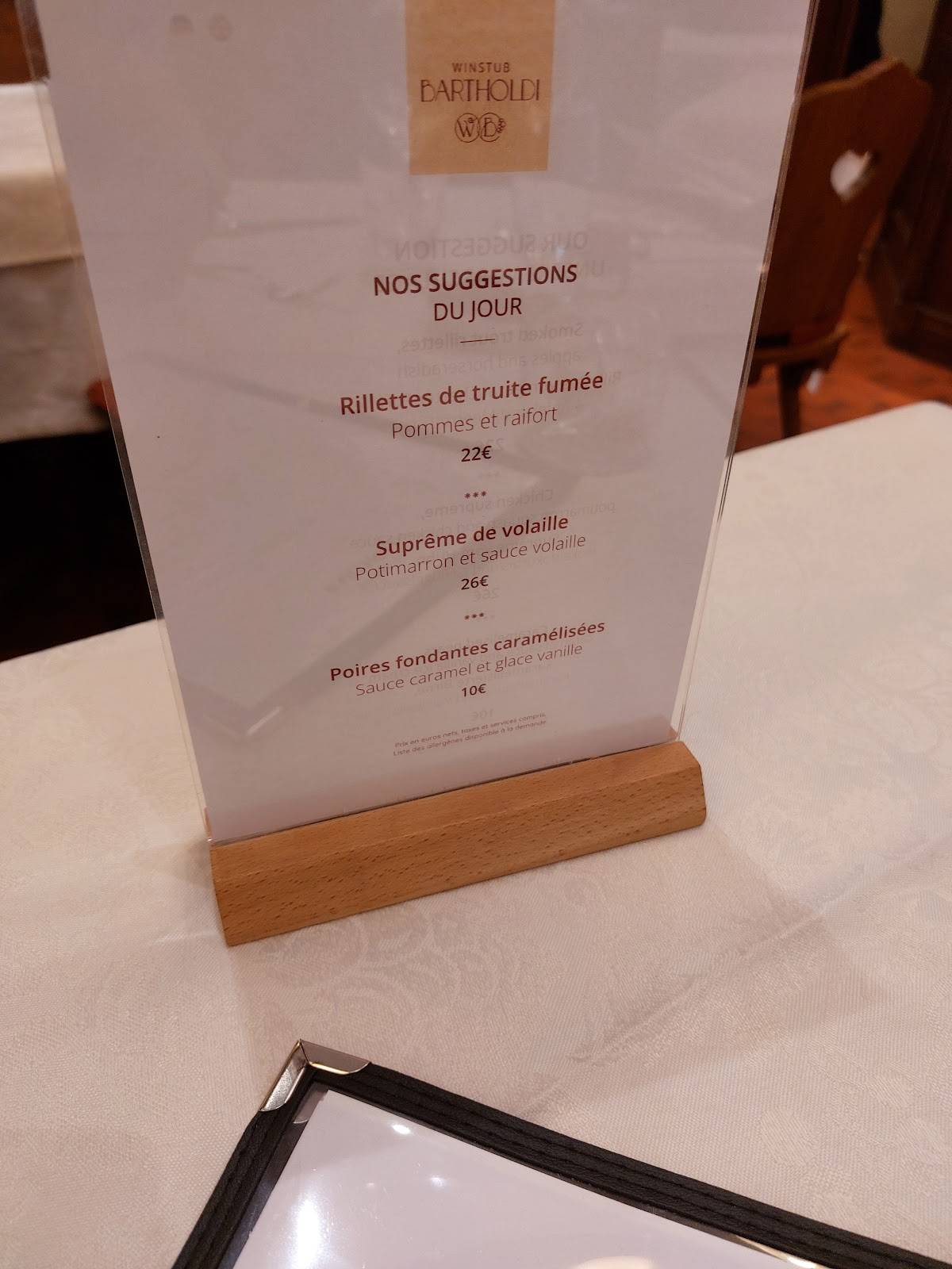 Menu de Restaurant Bartholdi