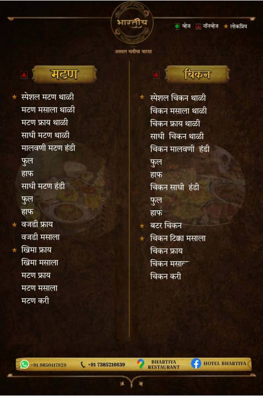 Bhartiya Restaurant menu
