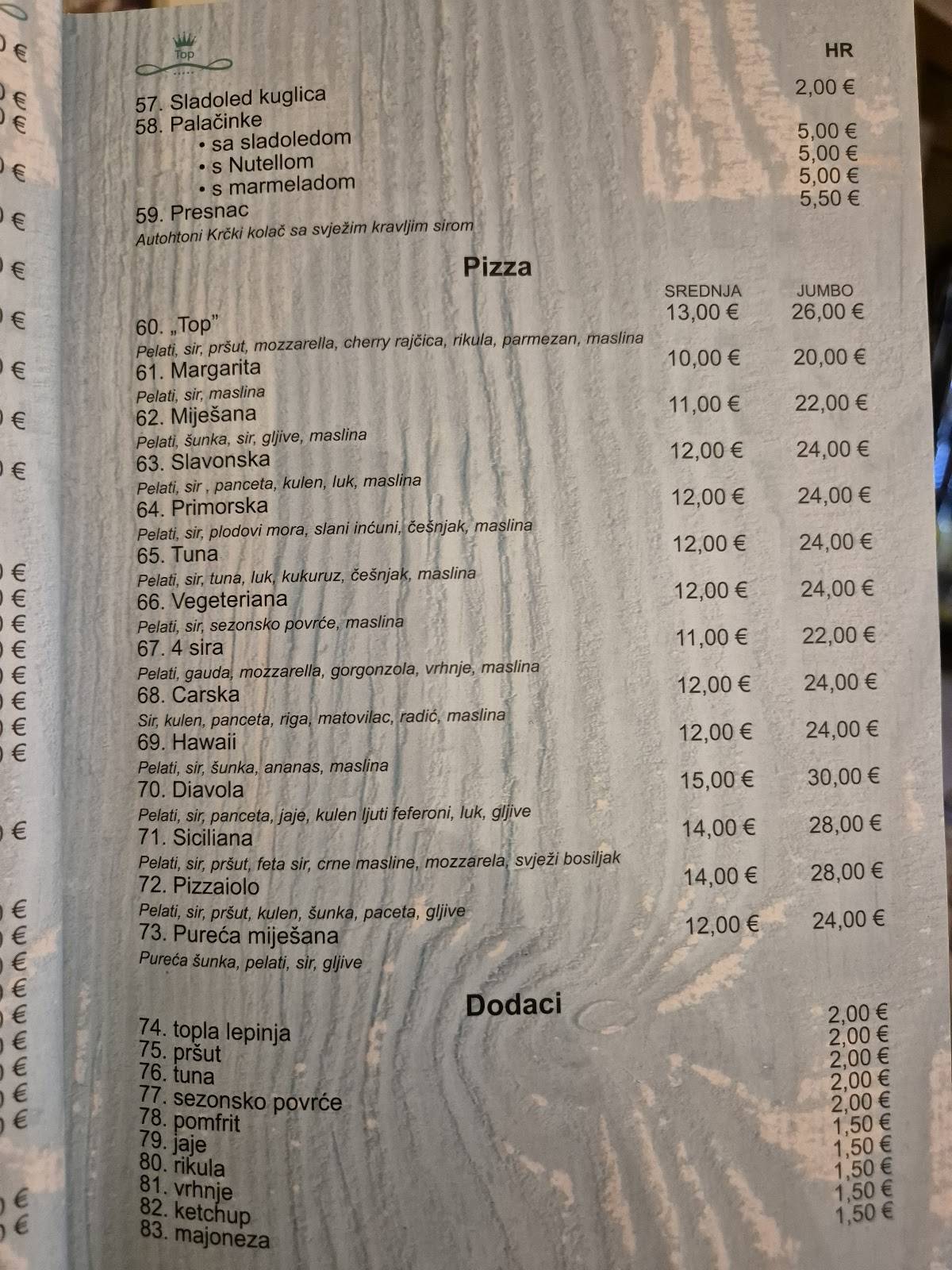 Menu de Bistro TOP