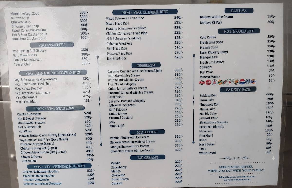 Blue Nile Restaurant menu