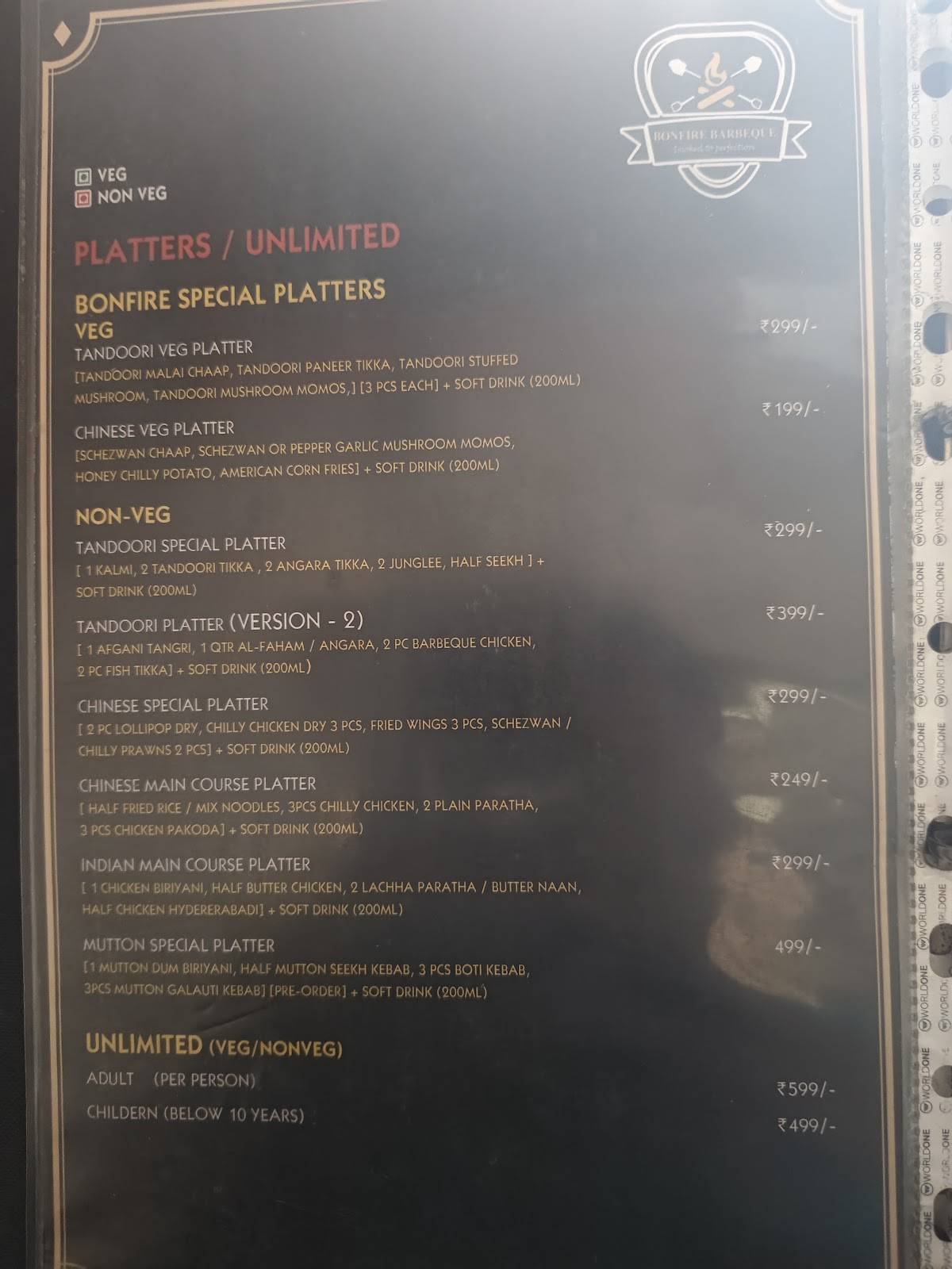 Bonfire Barbeque menu