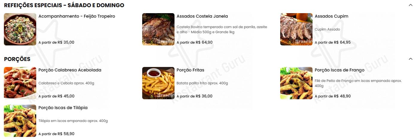Braseiro Nobre menu