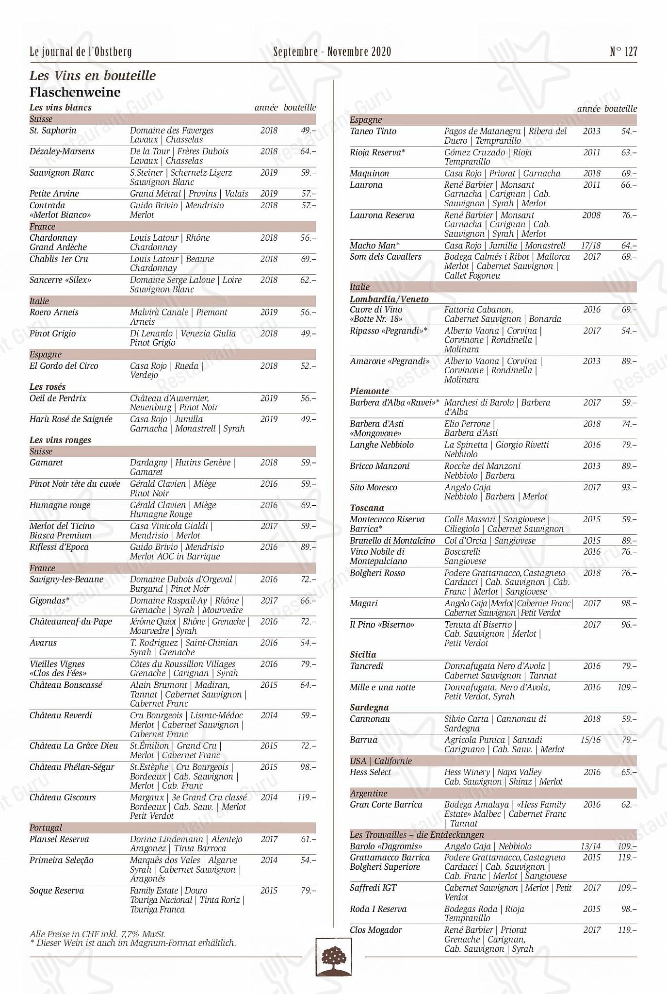 Brasserie Obstberg in Berna - Food Menu