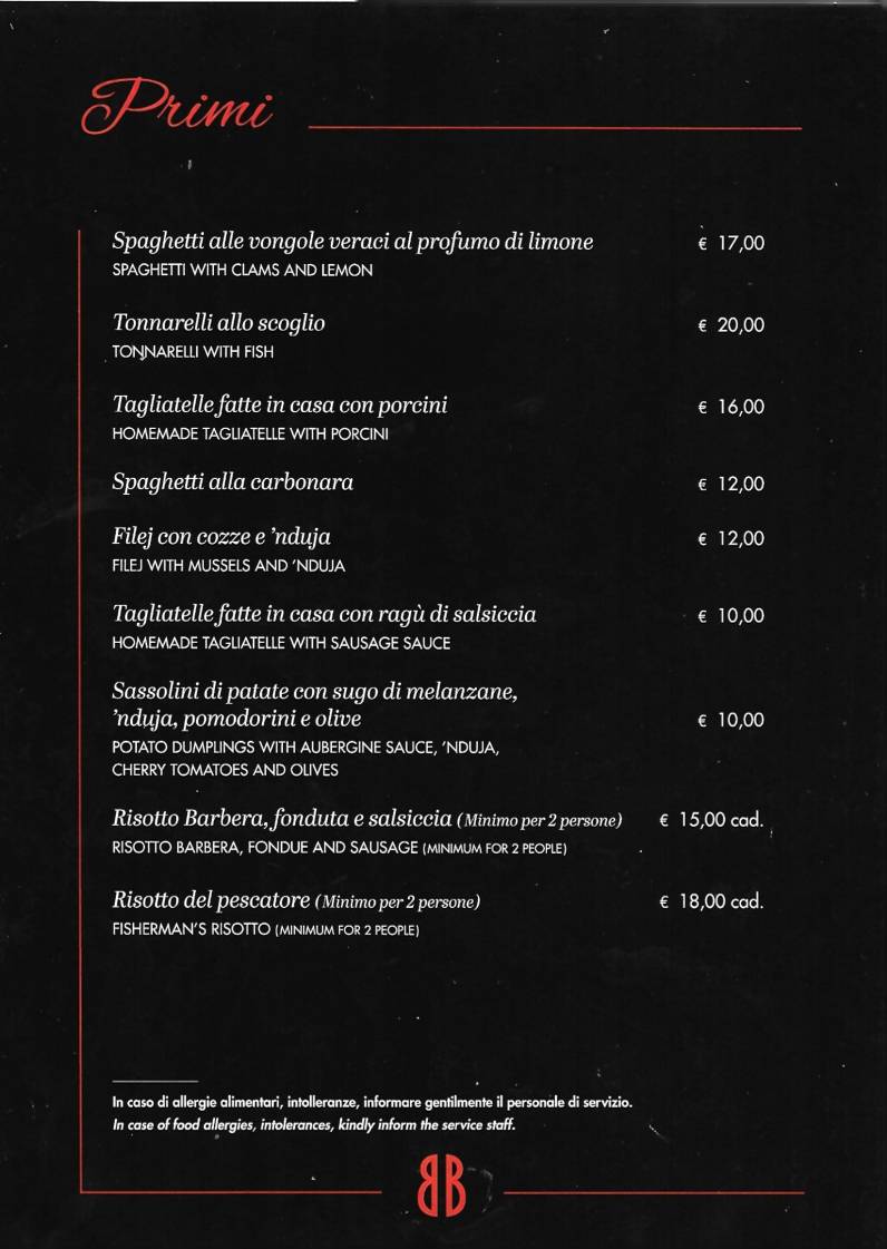 Menu di Brigitte Bistrot & Cafè e Pizzeria 