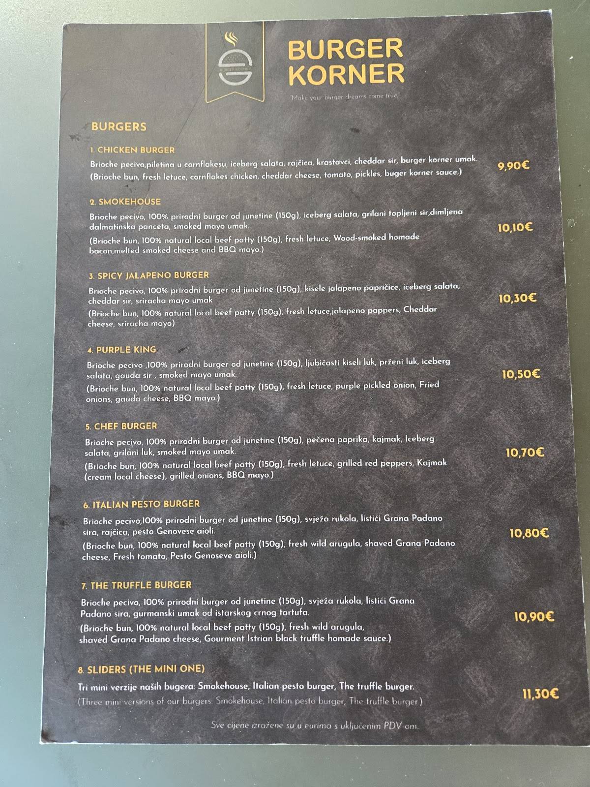 Menu di Burger Korner 