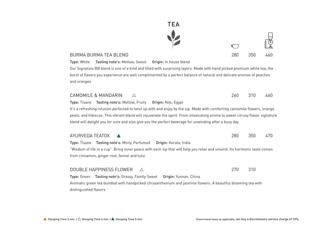 Burma Burma Restaurant & Tea Room menu