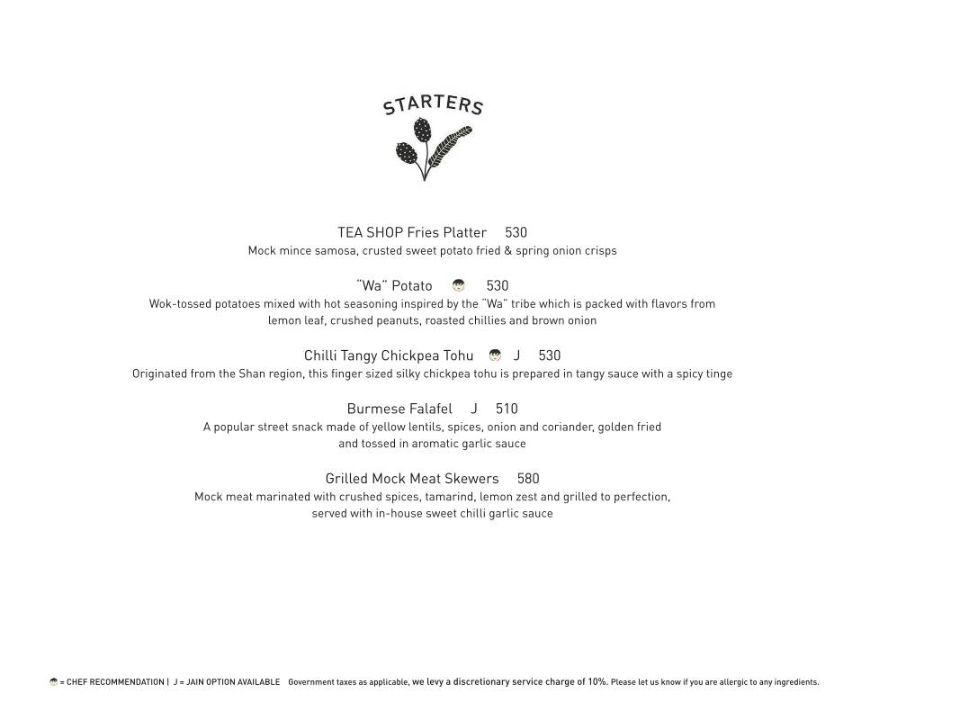 Burma Burma Restaurant & Tea Room menu