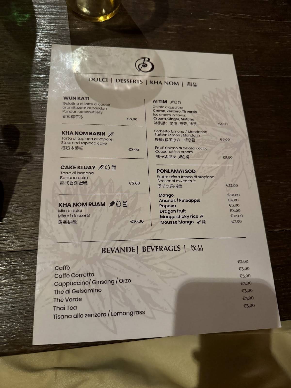 Menu di Bussarakham 