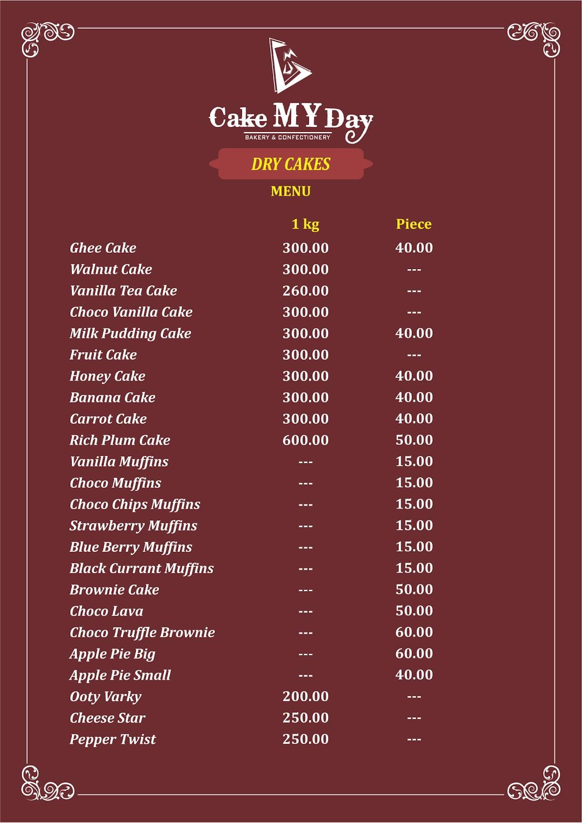 CAKE MY DAY menu