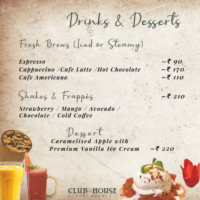Club House Restaurant menu