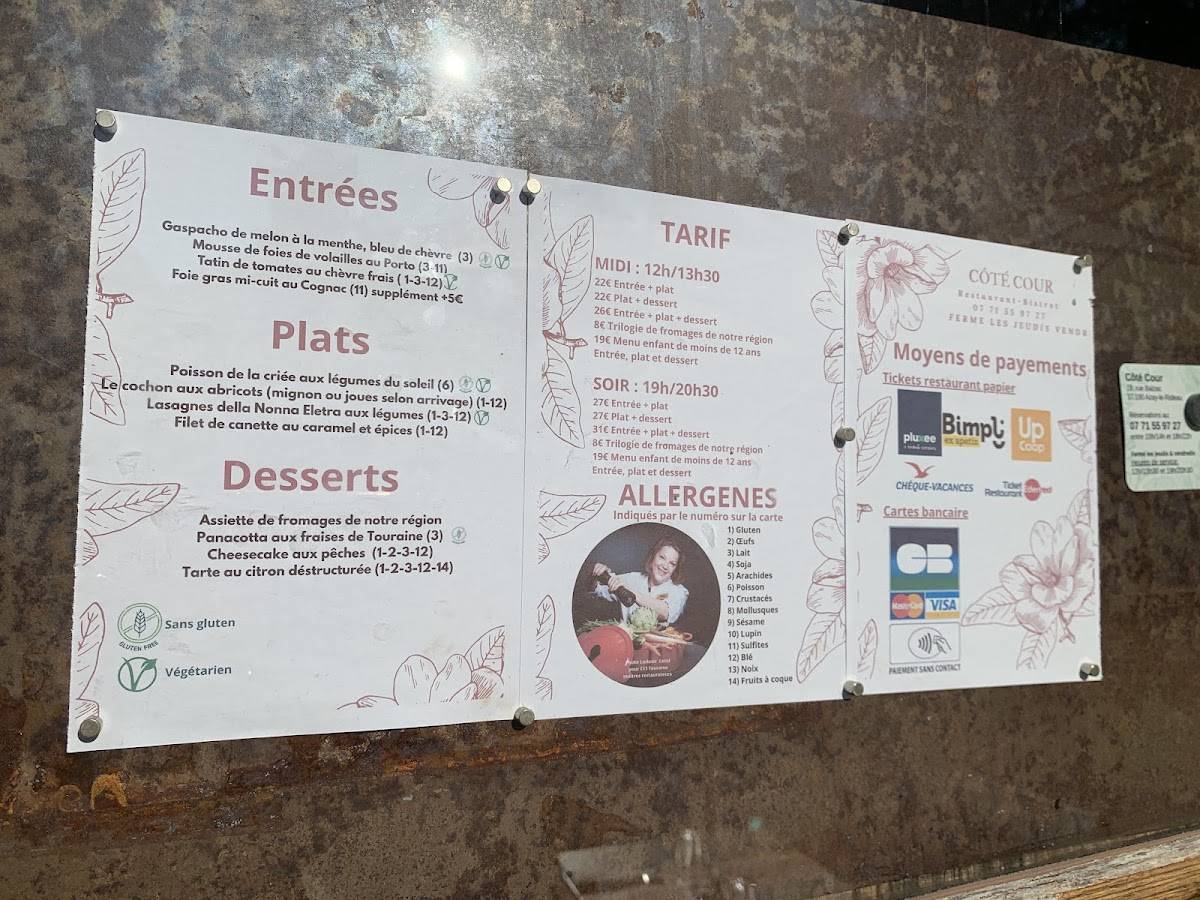 Menu de Restaurant CÔTÉ Cour