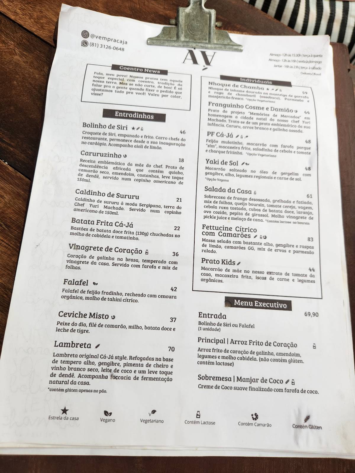 Cá-Já Restaurante cardápio