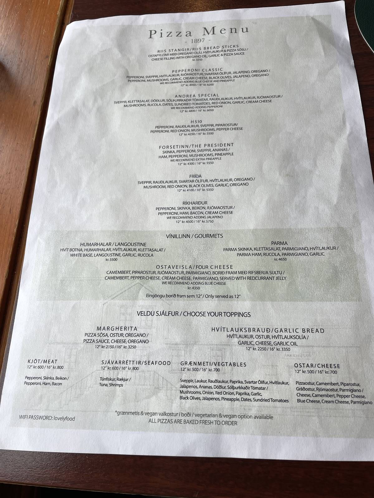 Menu de Café Riis Hólmavík
