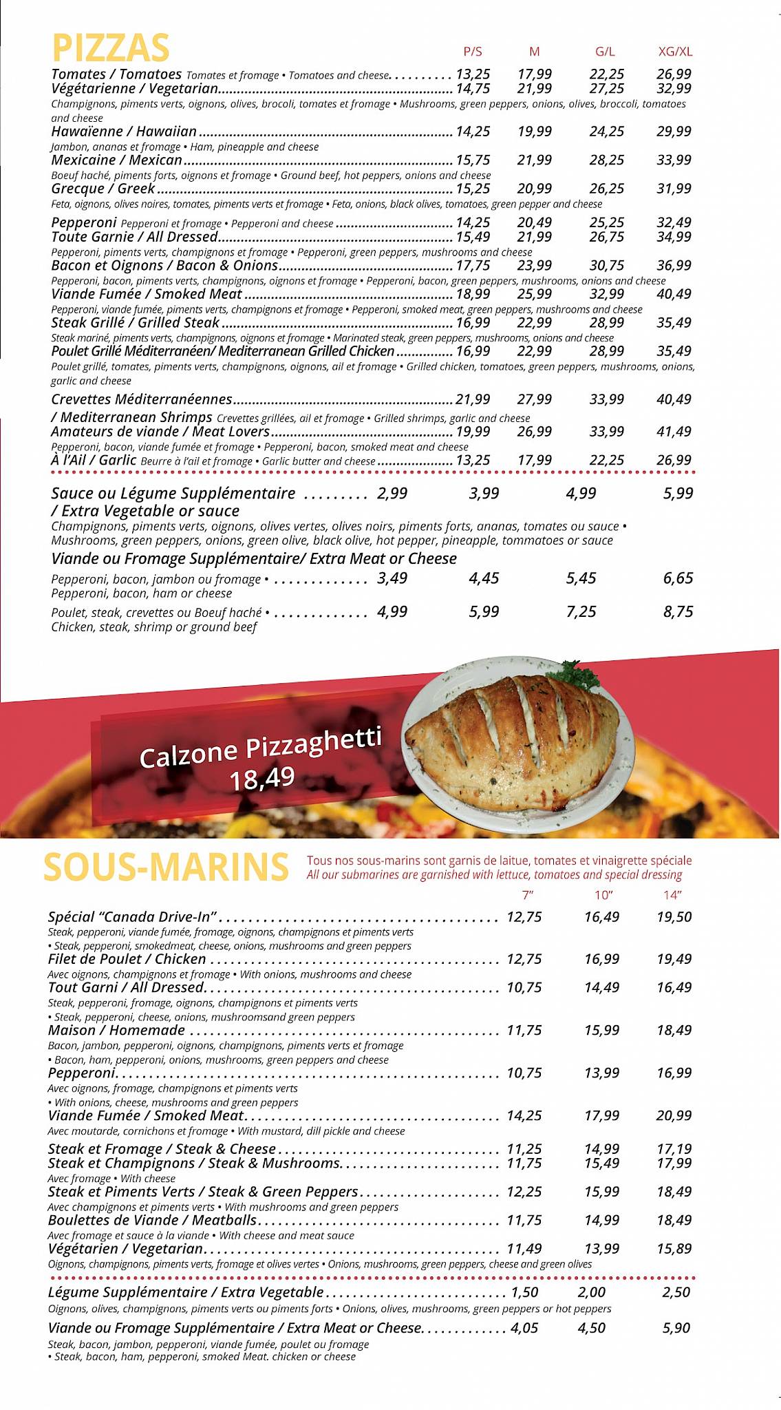 Menu de Restaurant Canada Drive-In