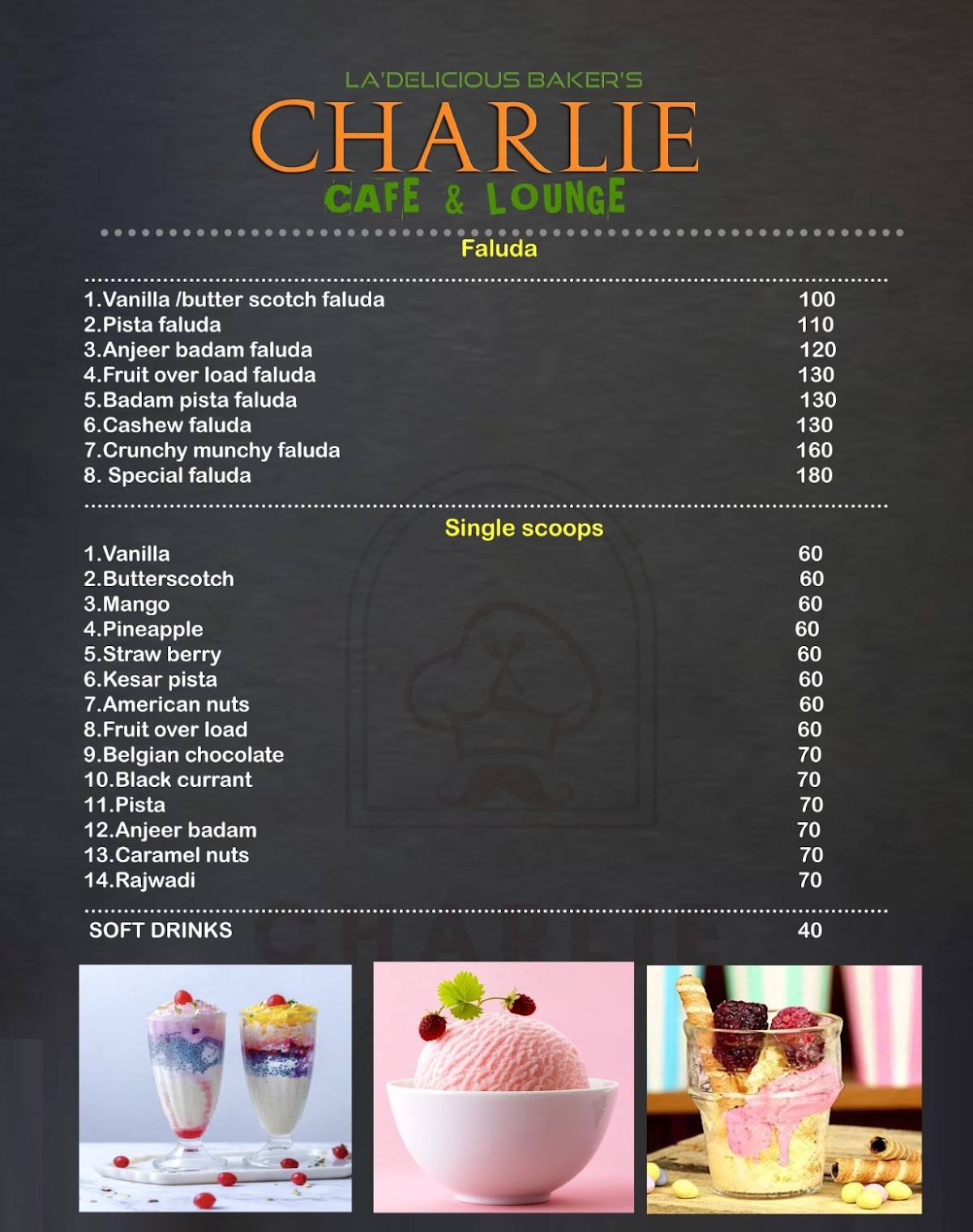 Charlie Cafe & Lounge menu