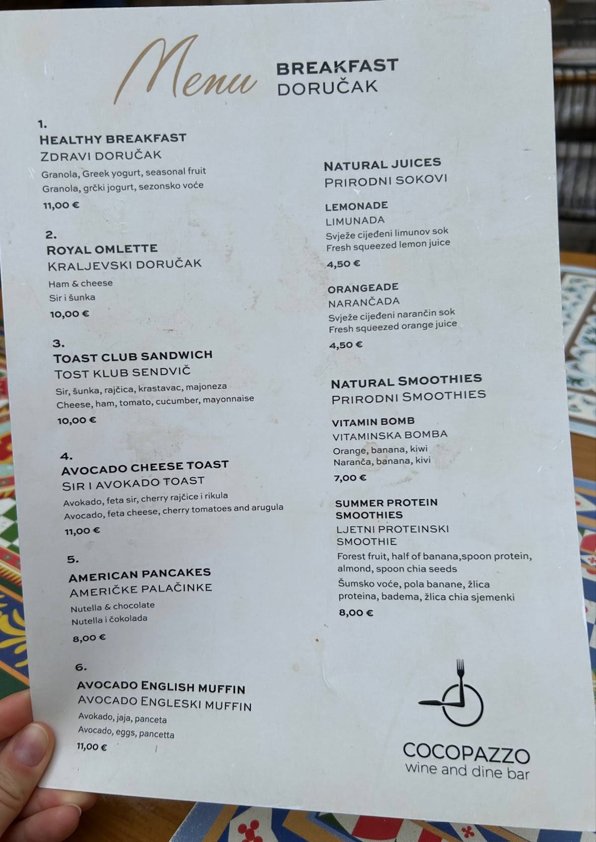 Menu di Cocopazzo Wine and Dine Bar 