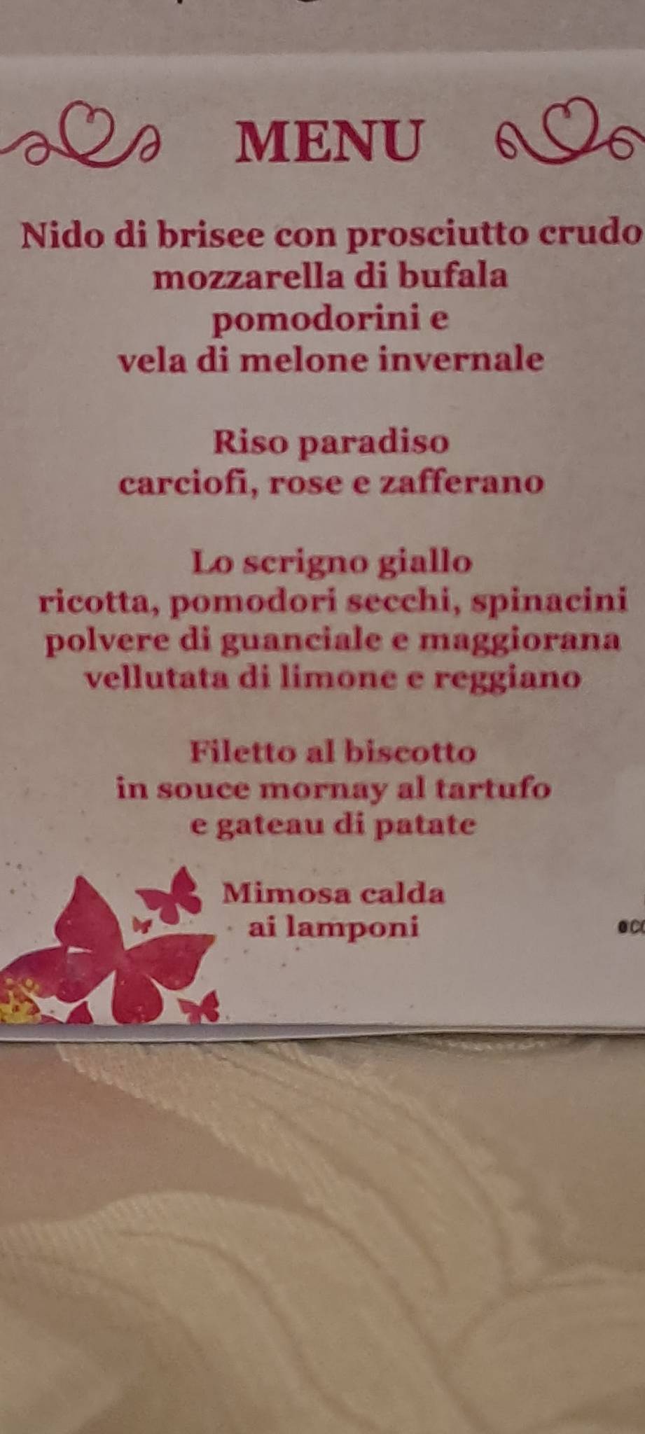 Menu di Colle Aluffi Eventi 