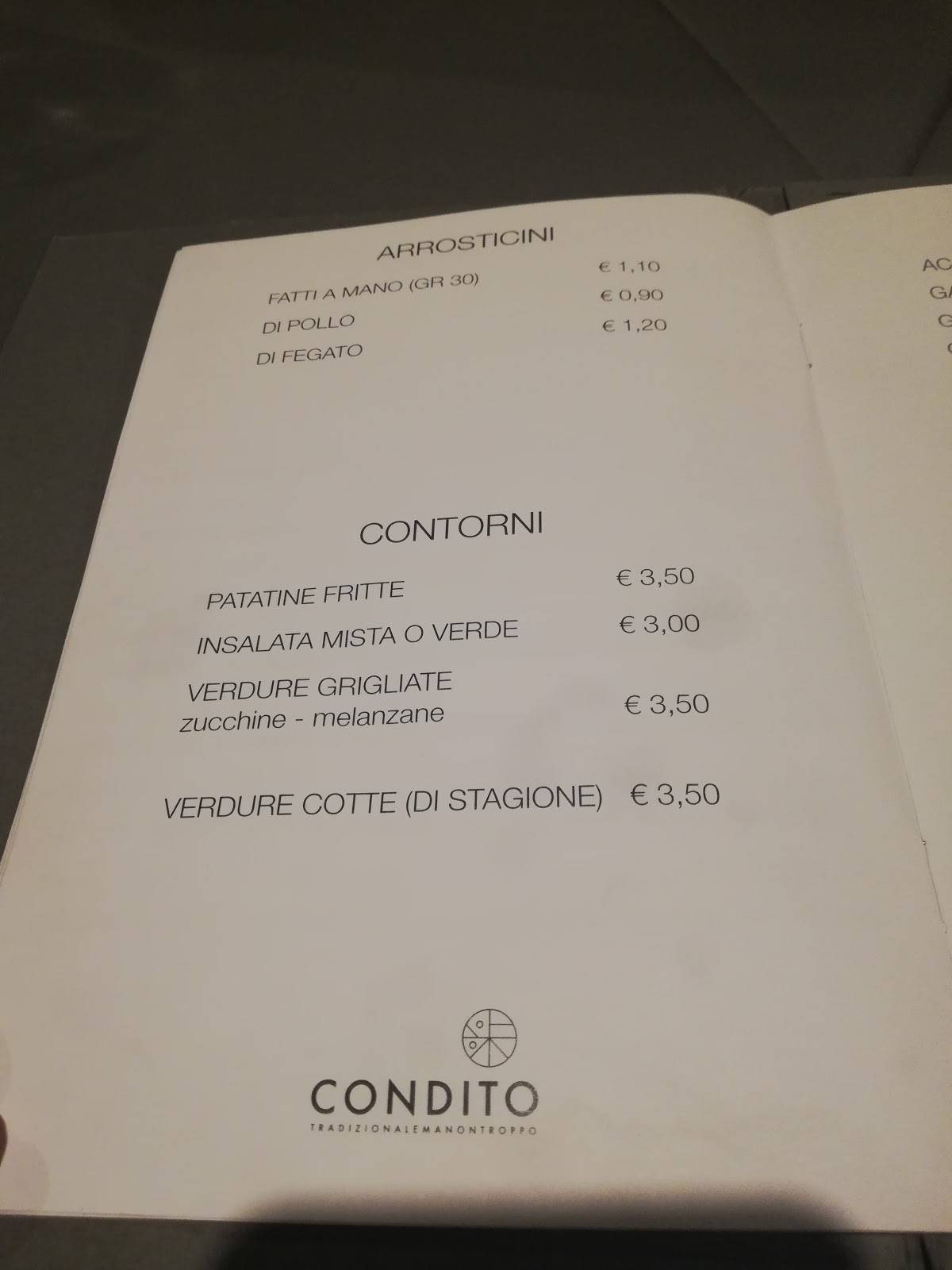 Menu di Condito 
