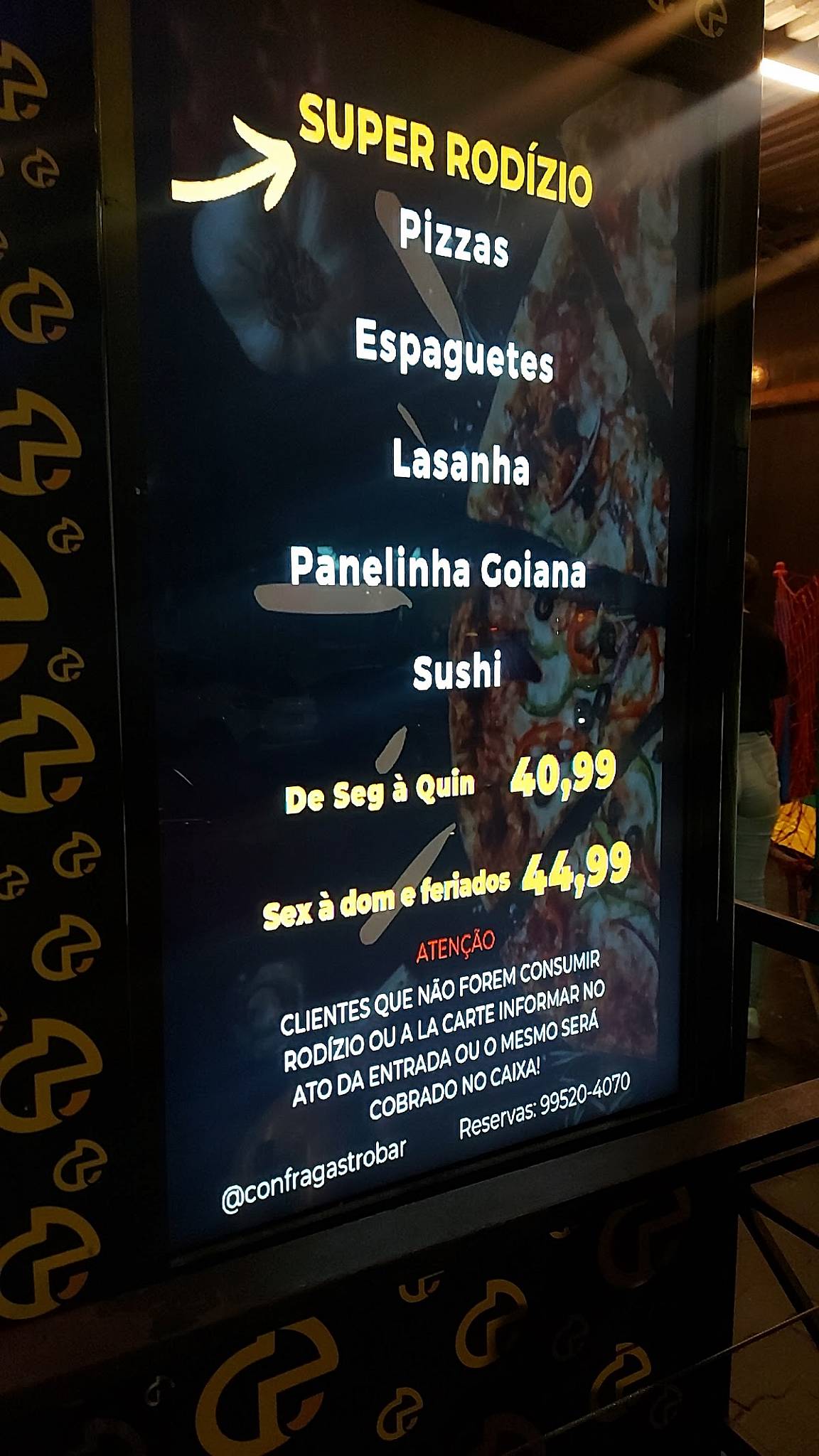 Confra Rodízios cardápio