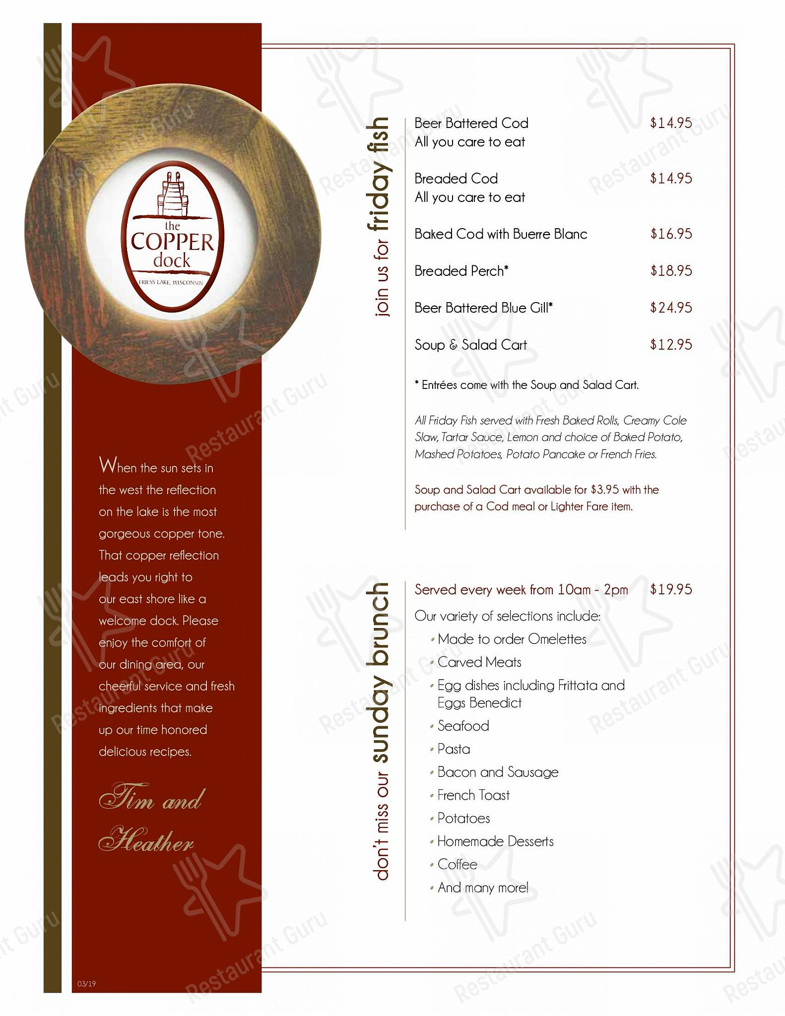 Menu at The Copper Dock restaurant, Richfield