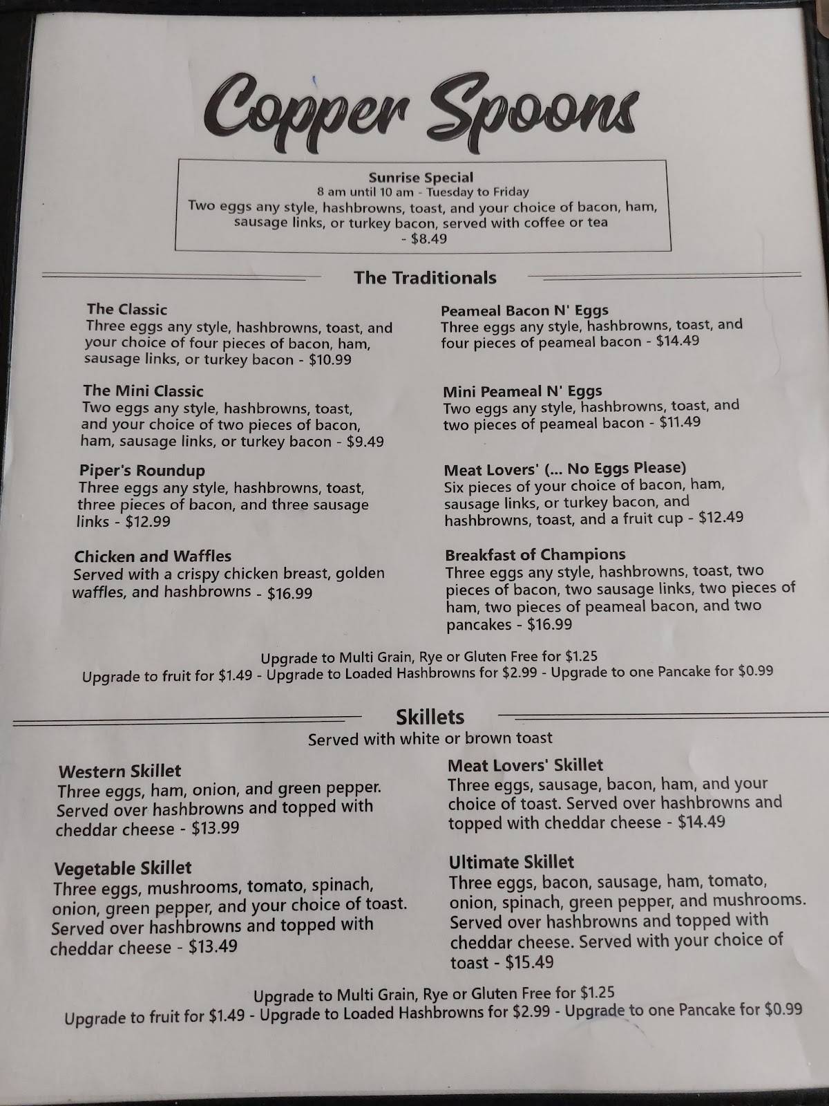 Menu at Copper Spoons restaurant, Peterborough