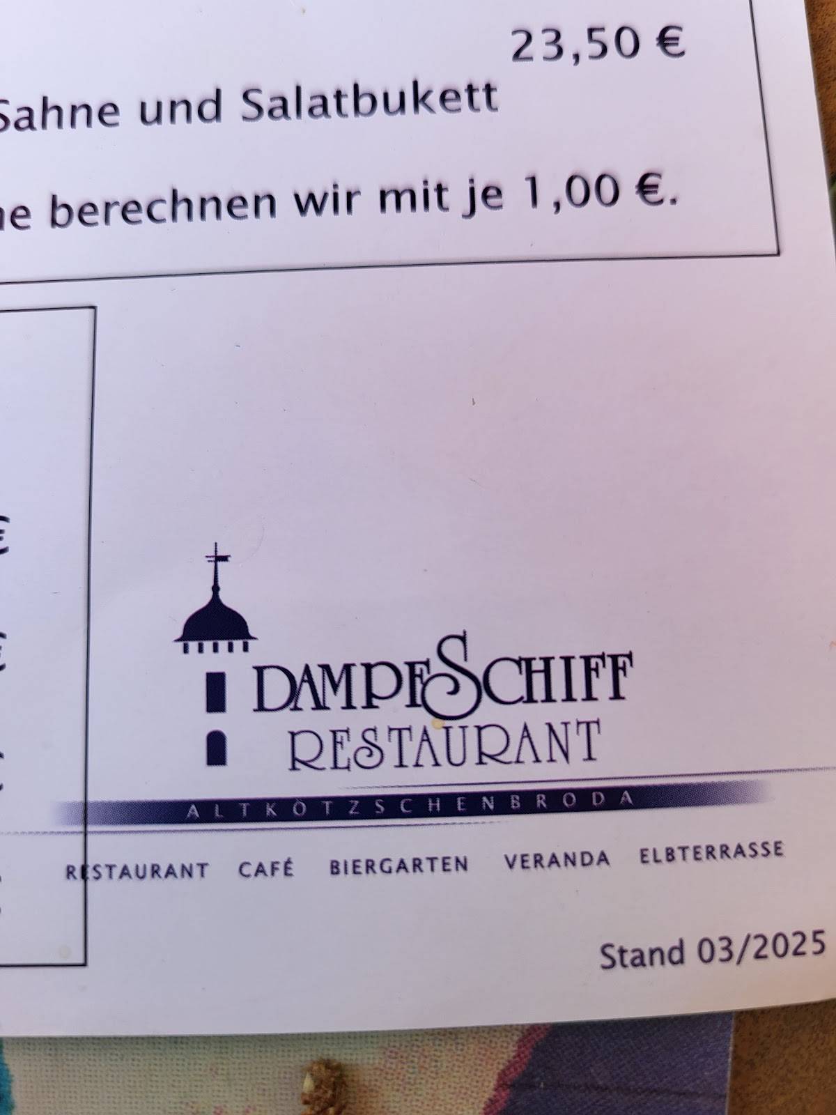 Menu de Restaurant Dampfschiff GmbH & Co KG