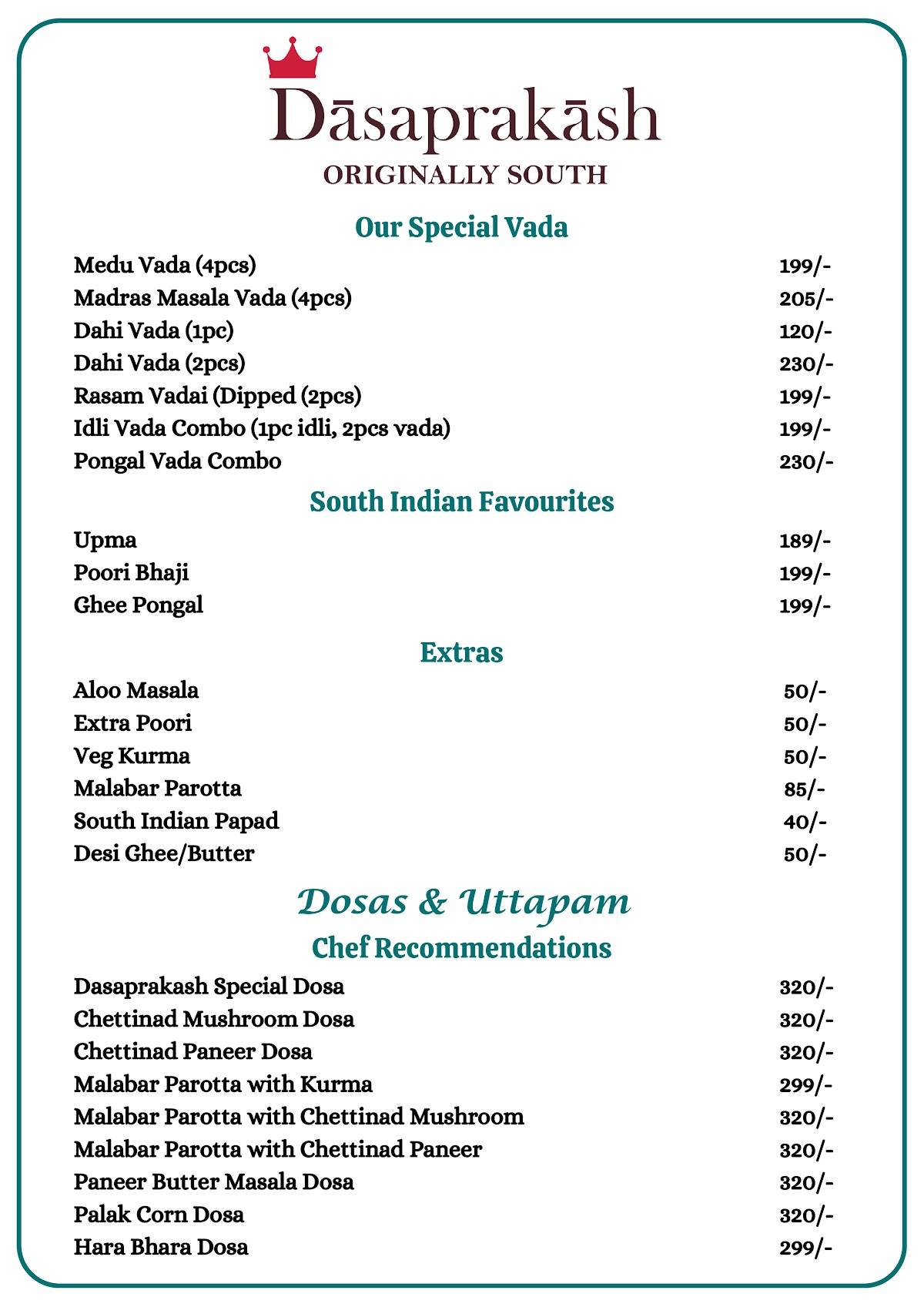 Dasaprakash - Janakpuri menu