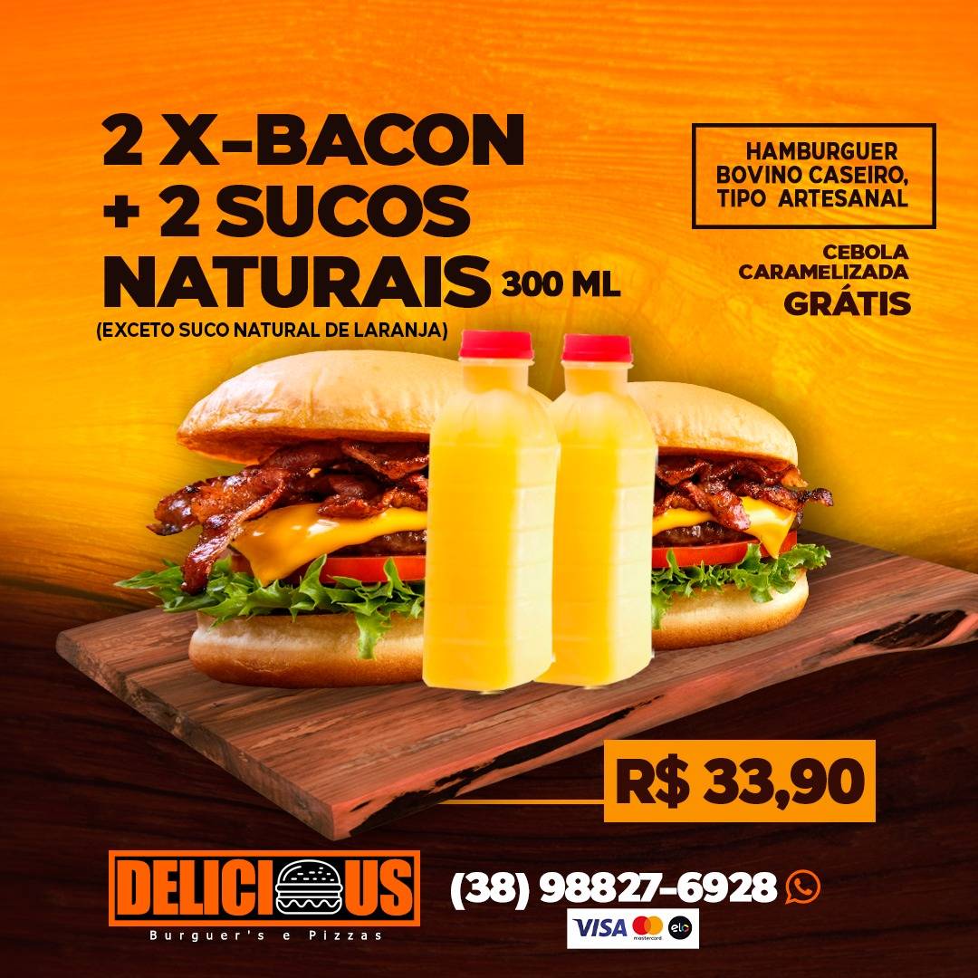 Delicious Burguers e Pizzas cardápio