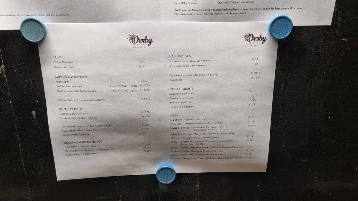 Menu di Restaurant Derby 