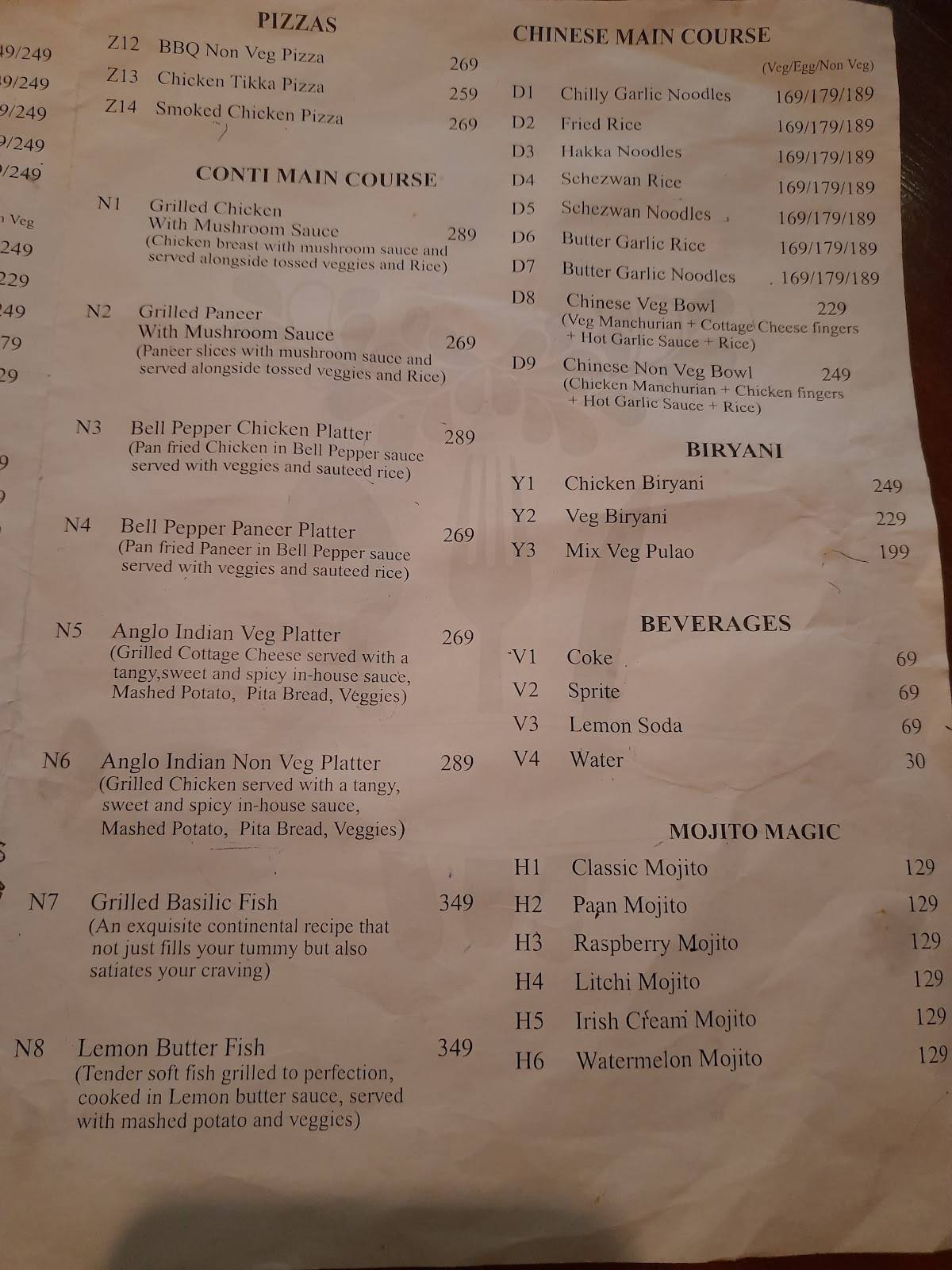 Dhwani Koramangala menu